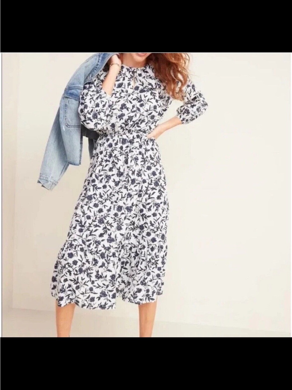 Old Navy Like New Floral-Print Waist-Defined Bracelet-Sleeve Midi Dress Large